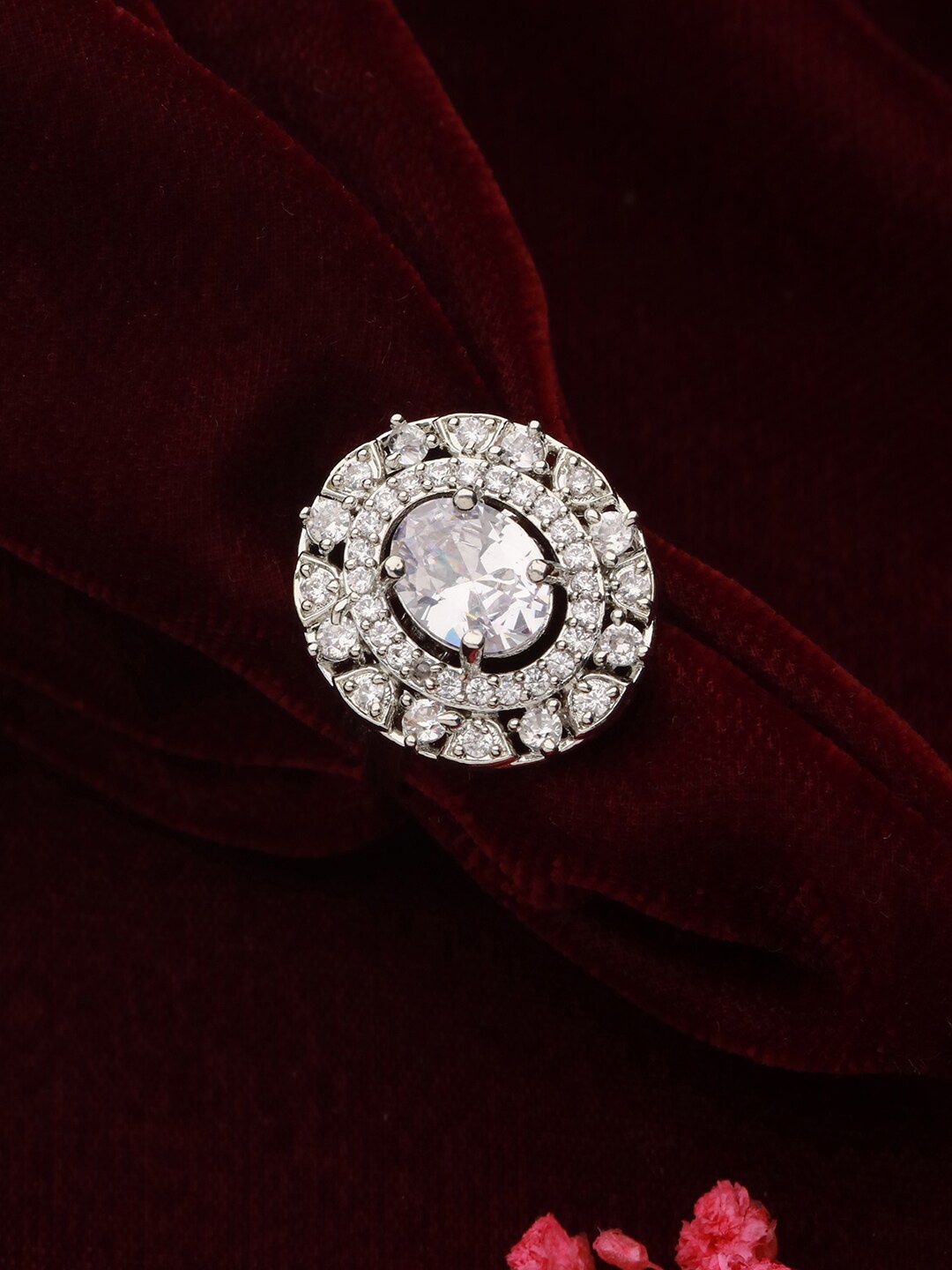 

Priyaasi Silver-Plated AD-Studded Adjustable Finger Ring