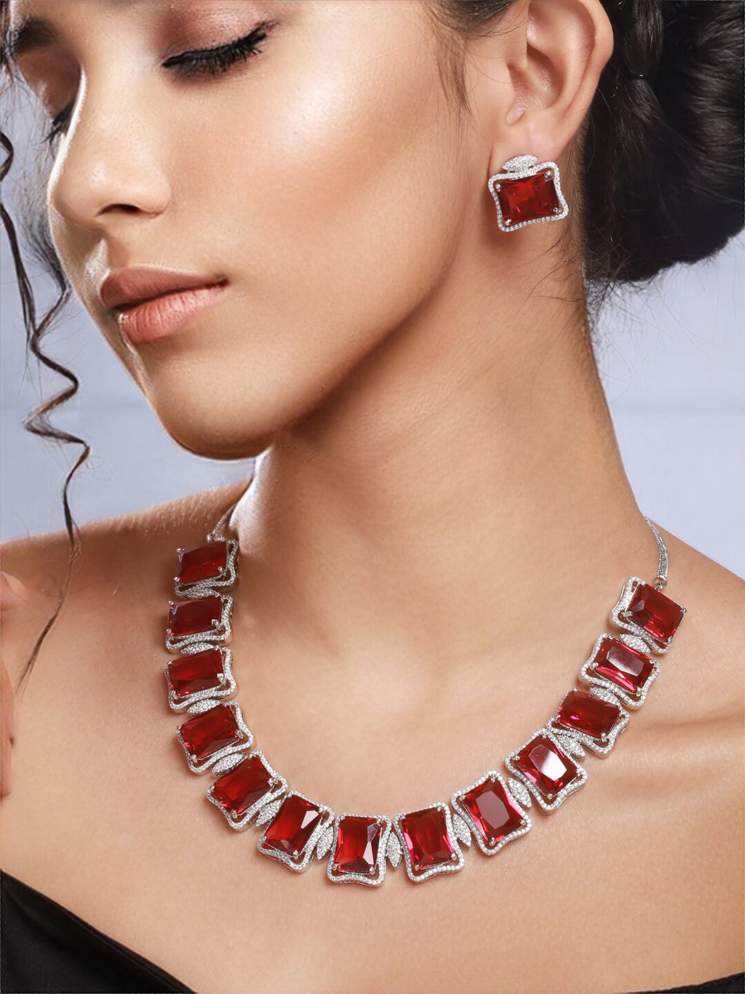 

Priyaasi Silver-Plated AD Studded & Baeded Jewellery Set