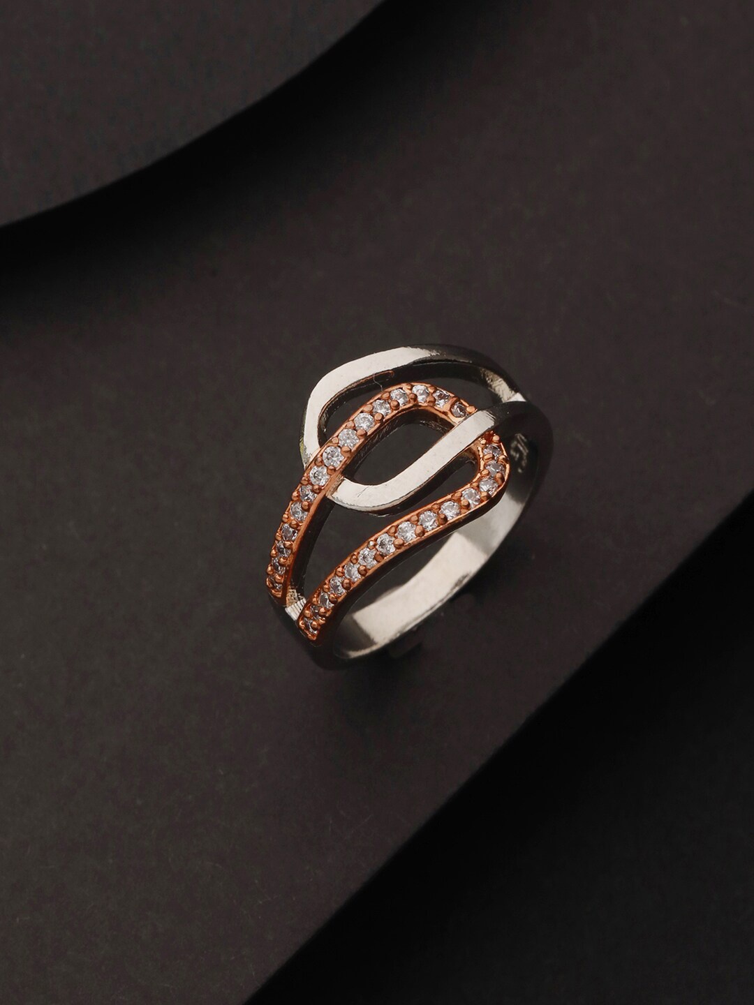 

Priyaasi Silver-Plated Interlocked Threads American Diamond Ring
