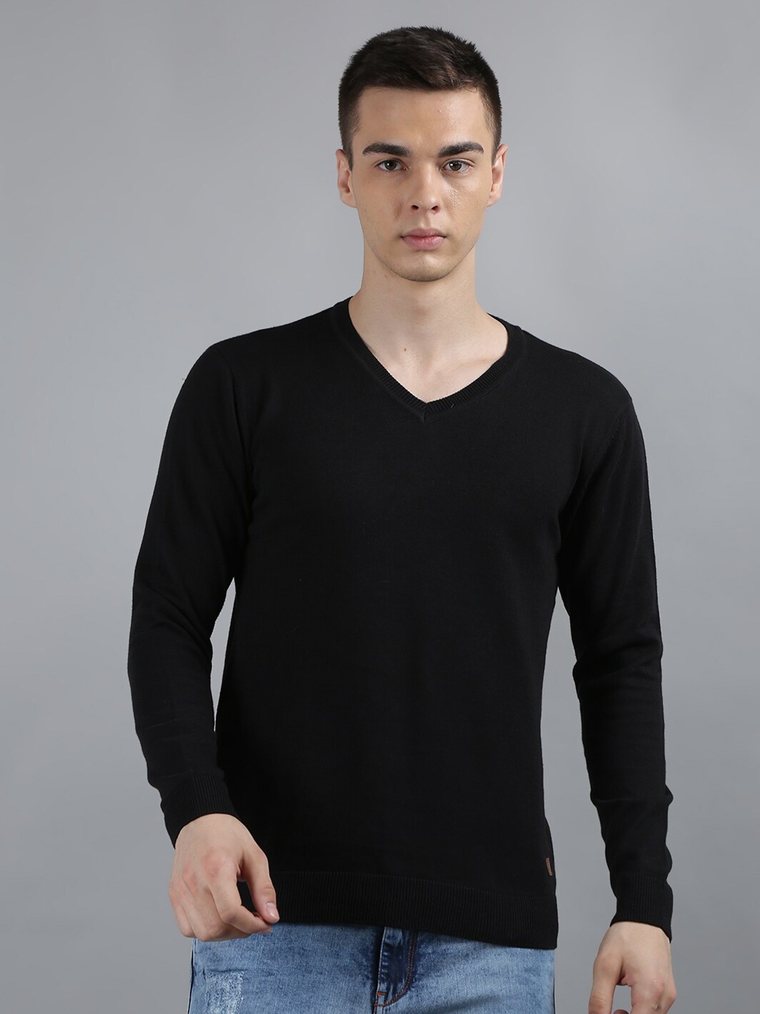 

TIM PARIS Long Sleeves V-Neck Cotton Pullover, Black