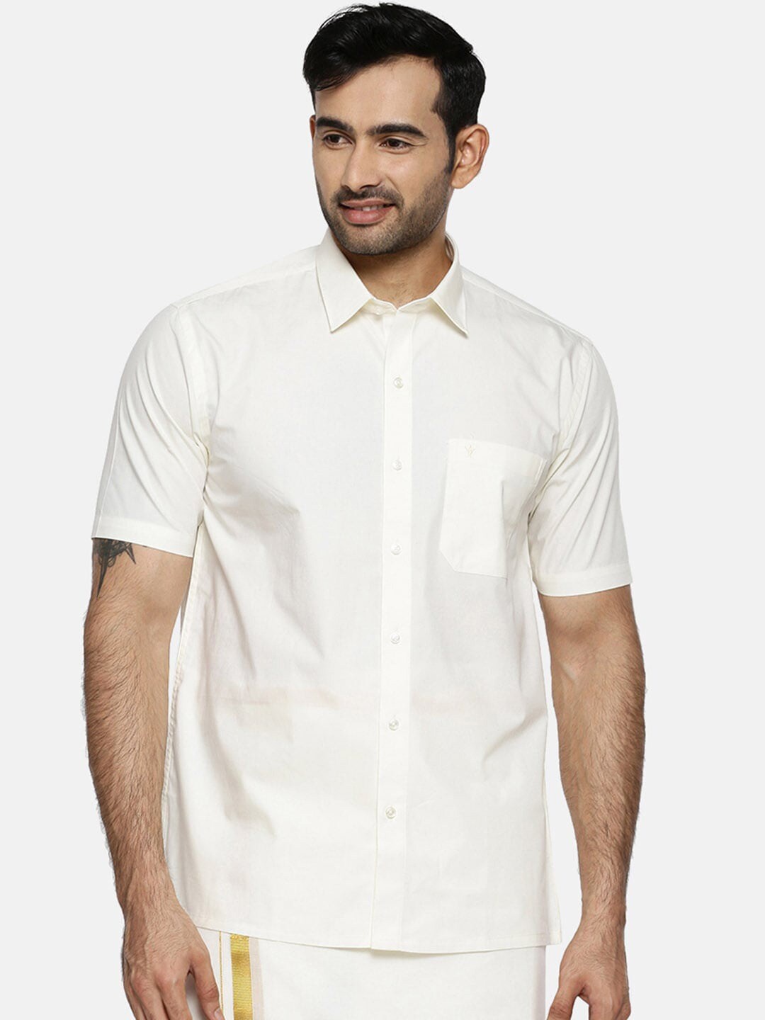 

Ramraj Spread Collar Cotton Casual Shirt, Cream