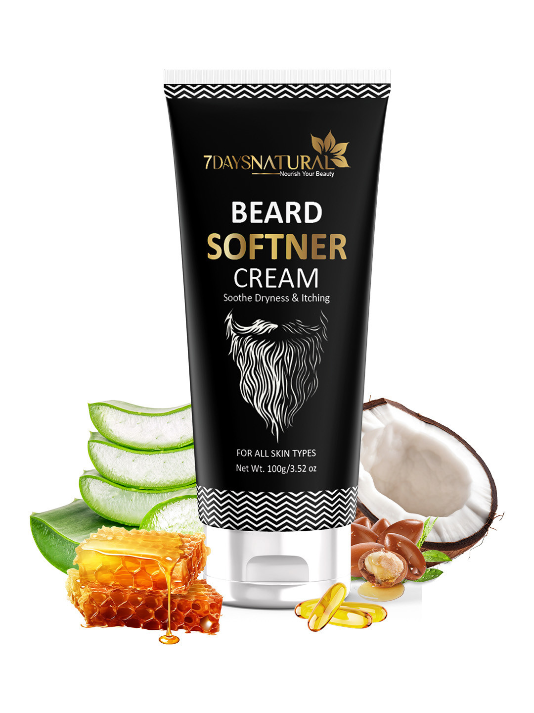 

7 DAYS Non-Greasy Beard Softner Cream with Argan & Coconut Oil - 100 g, Black