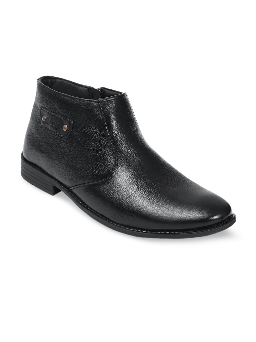 

Zoom Shoes Men Textured Leather Mid-Top Regular Boots, Black