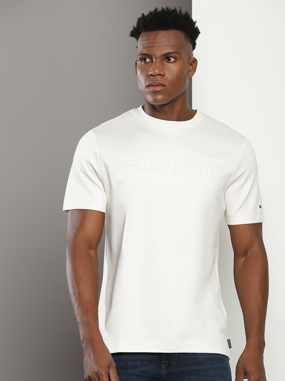 Tommy Hilfiger Round Neck Regular Fit Cotton Casual T-shirt, White