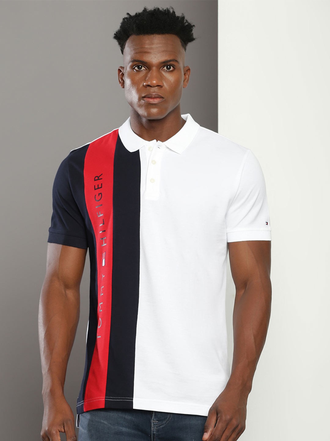 

Tommy Hilfiger Colourblocked Polo Collar Regular FitT-shirt, White