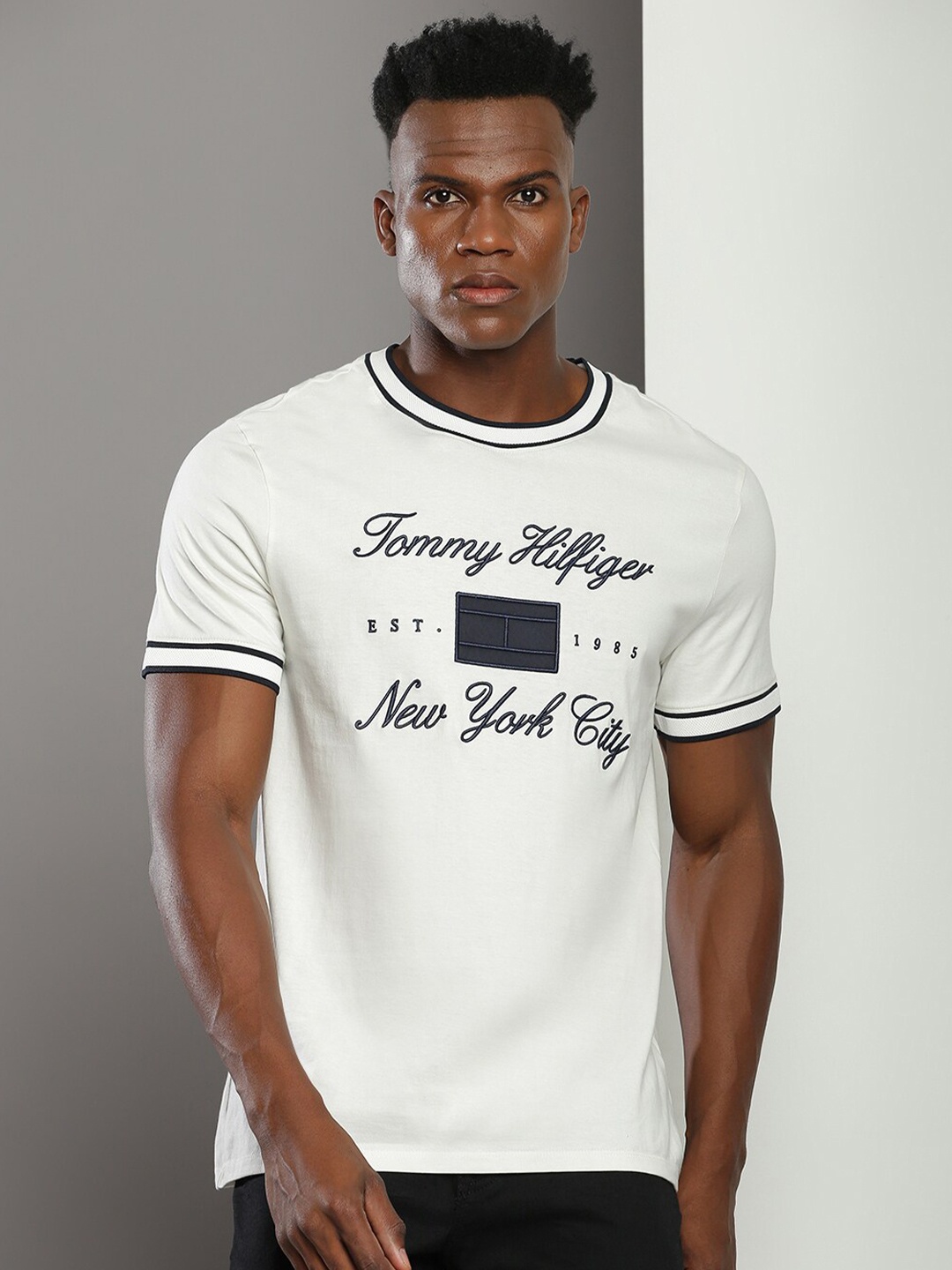 

Tommy Hilfiger Typography Printed Round Neck Cotton Casual T-shirt, White