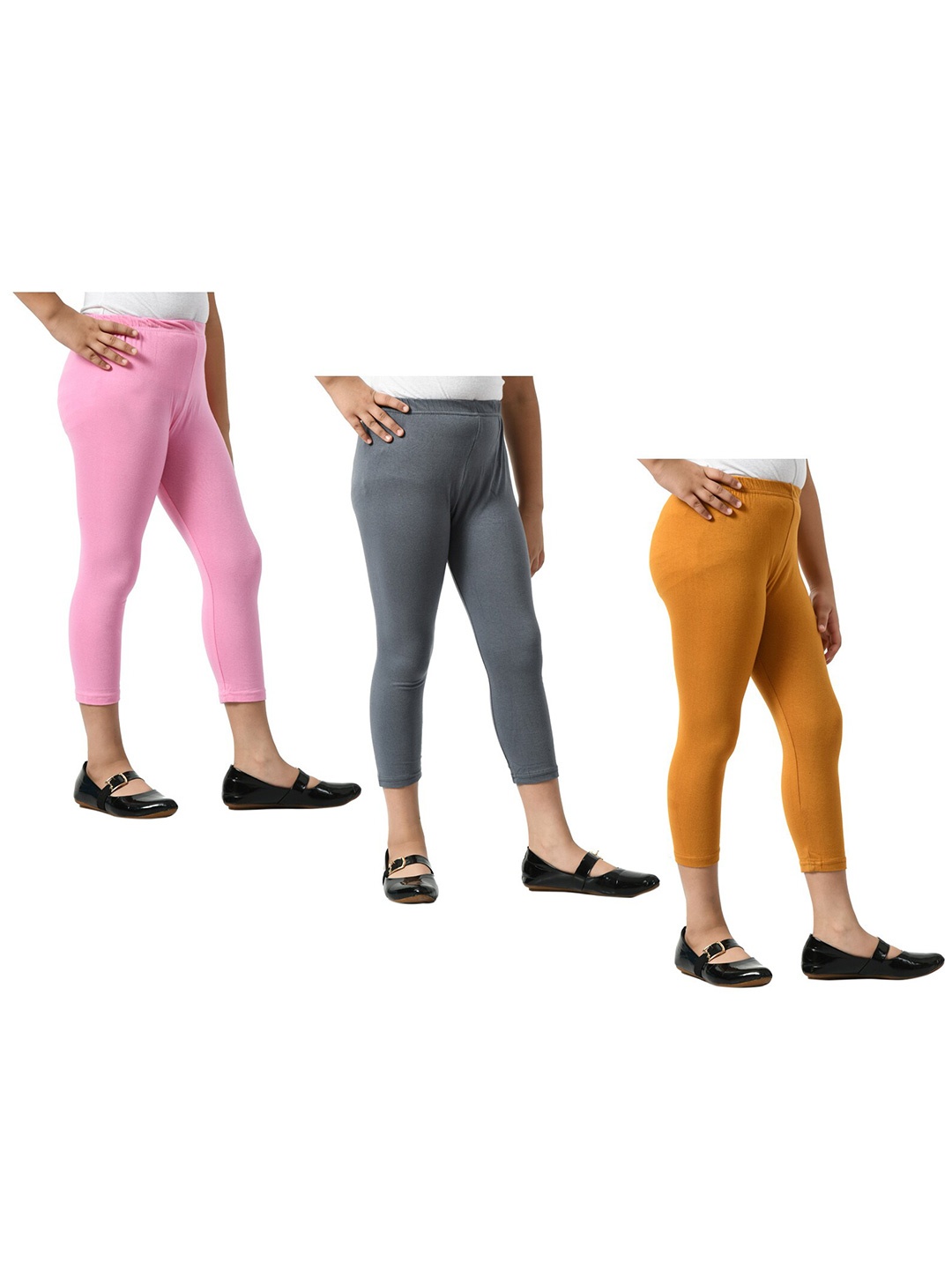

BAESD Girls Pack Of 3 Mid Rise Cotton Capris, Pink