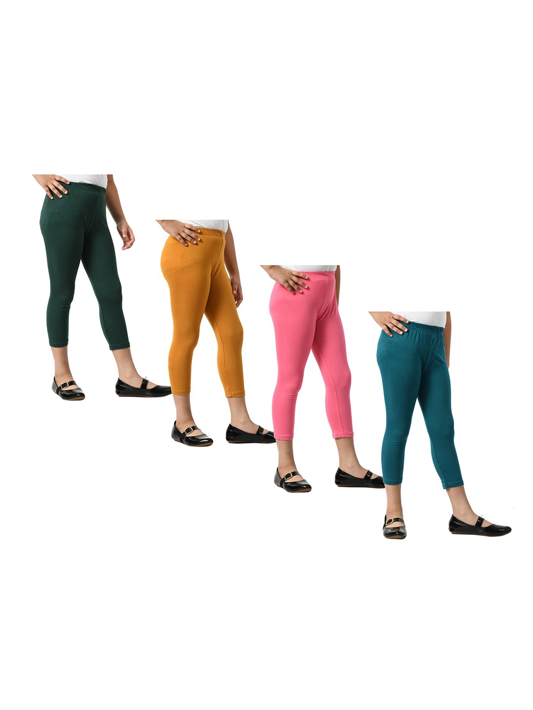

BAESD Girls Pack Of 4 Skinny Fit Mid Rise Cotton Capris, Pink