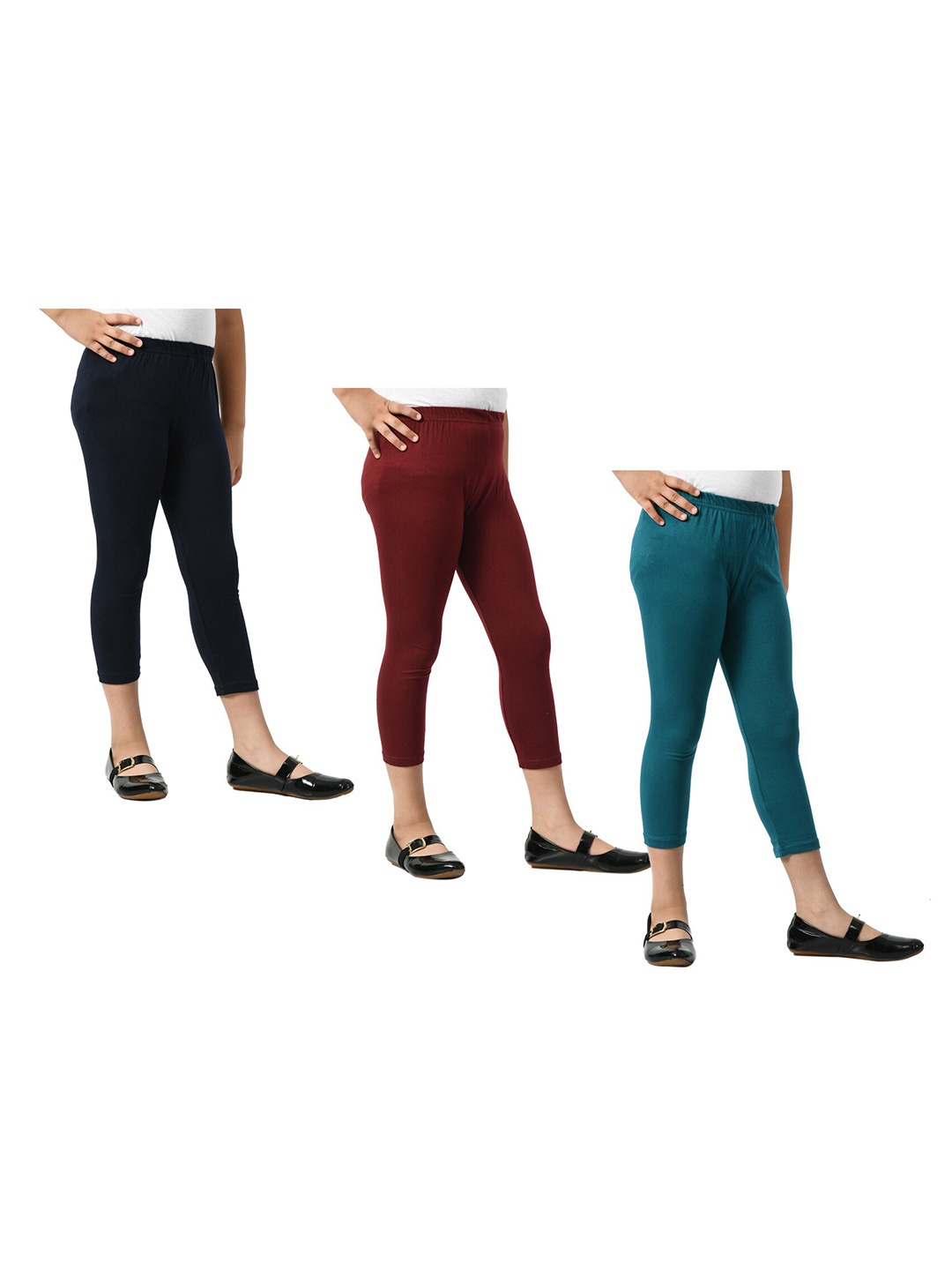 

BAESD Girls Pack Of 3 Skinny Fit Mid Rise Cotton Capris, Teal