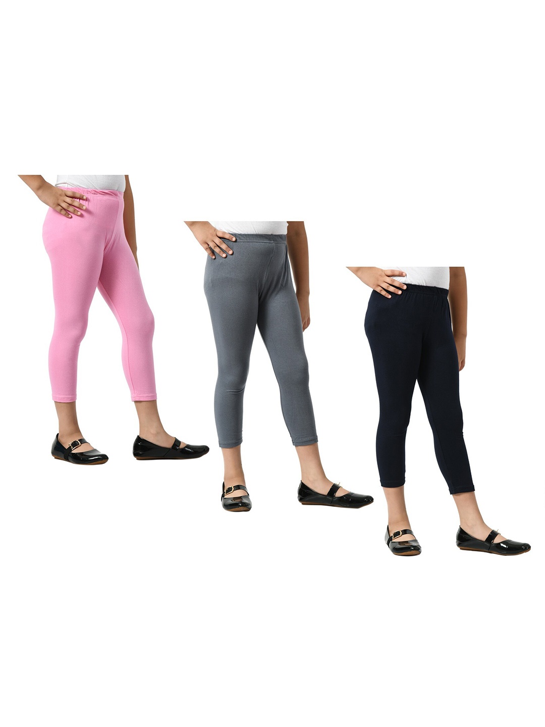 

BAESD Girls Pack Of 3 Skinny Fit High-Rise Cotton Lycra Capris, Pink