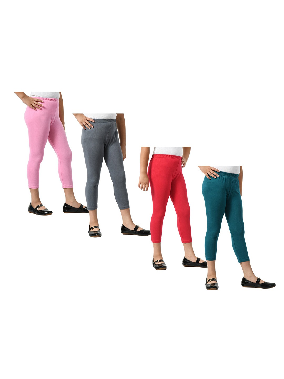 

BAESD Girls Pack Of 4 Skinny Fit Cotton Lycra Capris, Pink