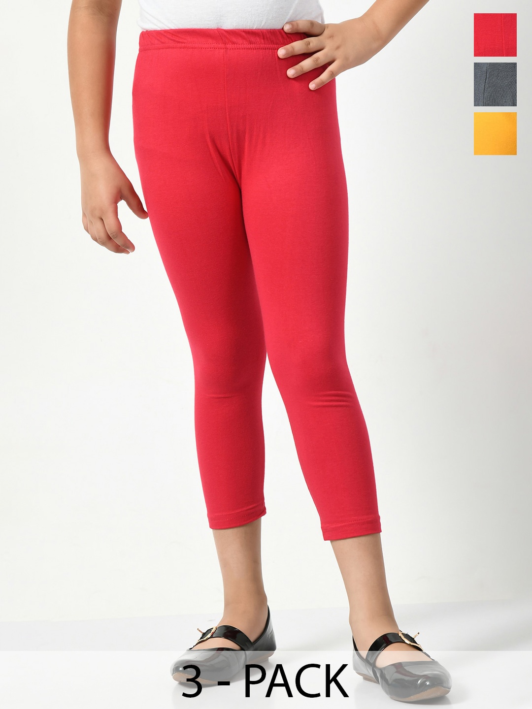 

BAESD Girls Pack Of 3 Mid-Rise Skinny Fit Capris, Red