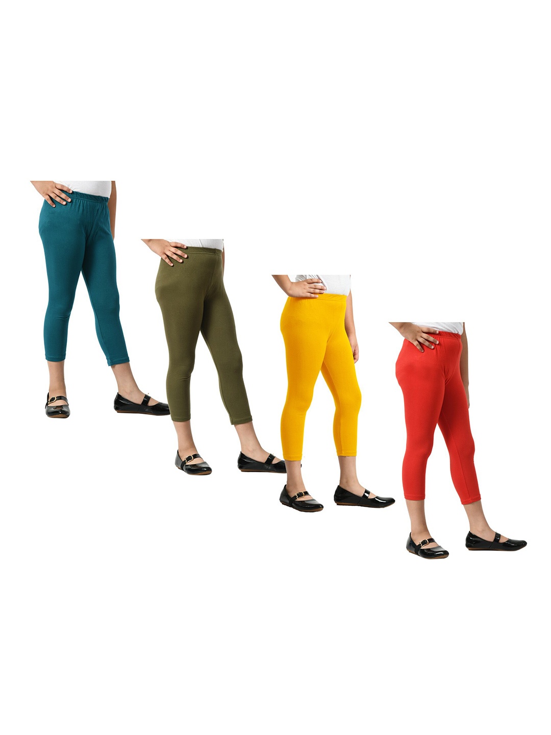 

BAESD Girls Pack Of 4 Mid Rise Cotton Capris, Red