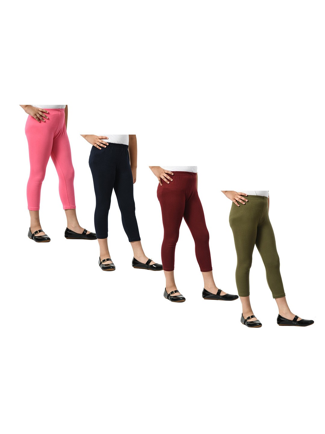 

BAESD Girls Pack Of 4 Skinny Fit Mid Rise Cotton Capris, Black