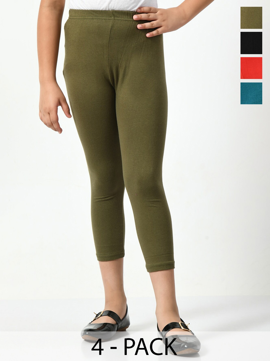 

BAESD Girls Pack Of 4 Mid Rise Cotton Capris, Olive