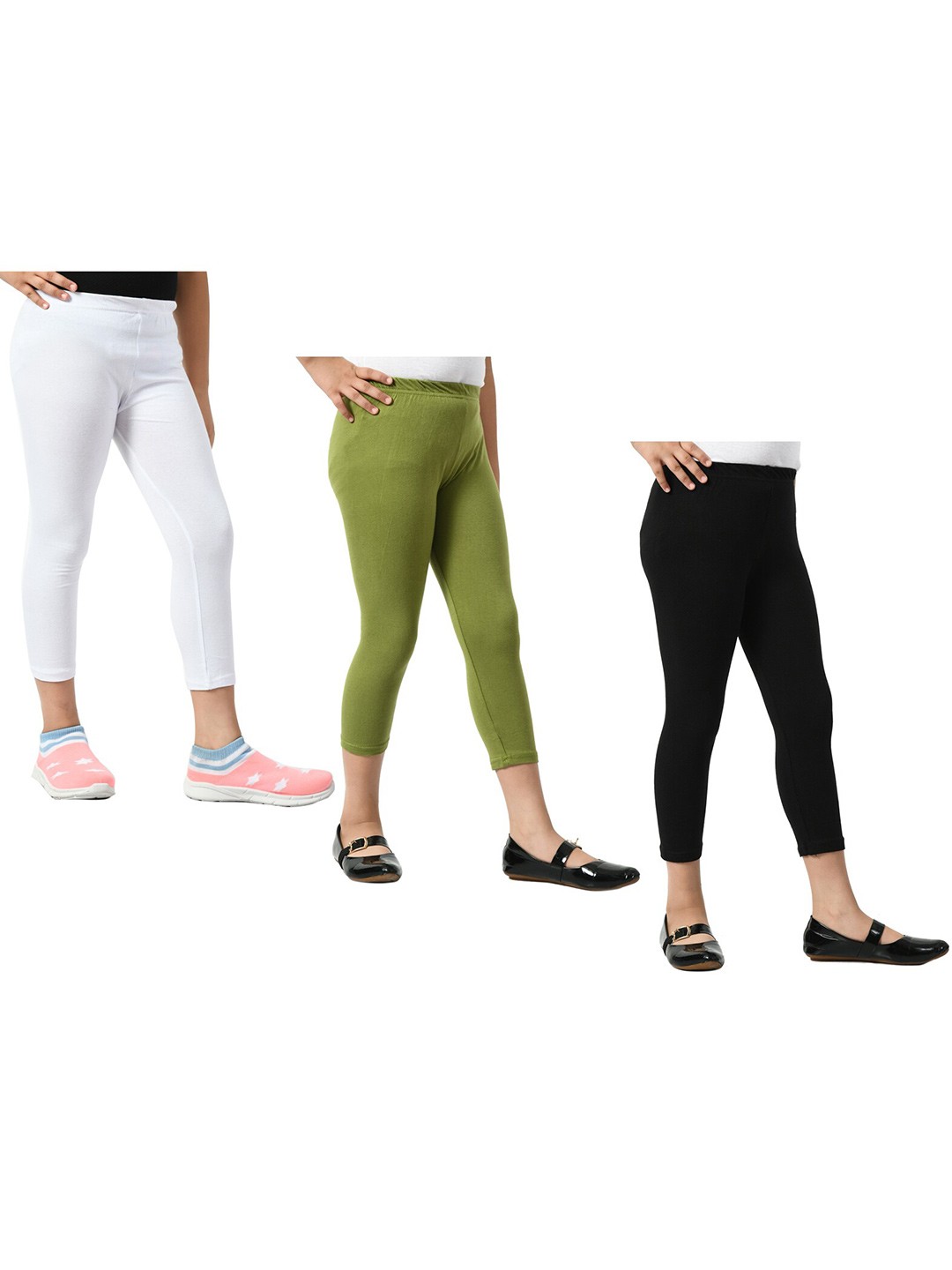

BAESD Girls Pack Of 3 Mid Rise Cotton Capris, Black