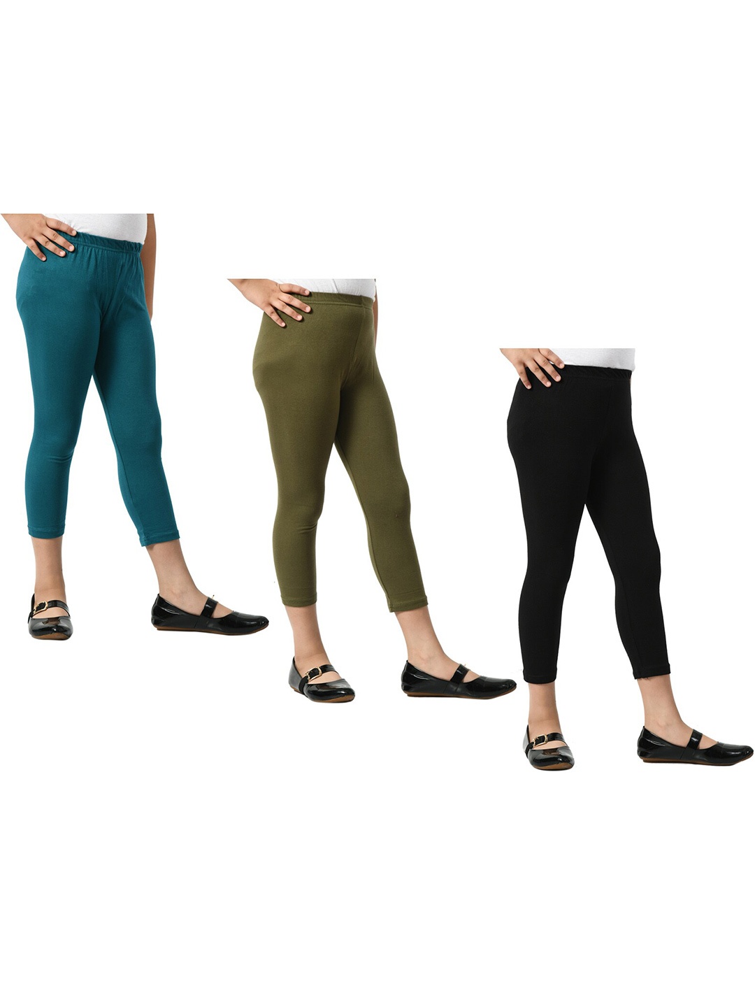 

BAESD Girls Pack Of 3 Mid-Rise Skinny Fit Capris, Olive