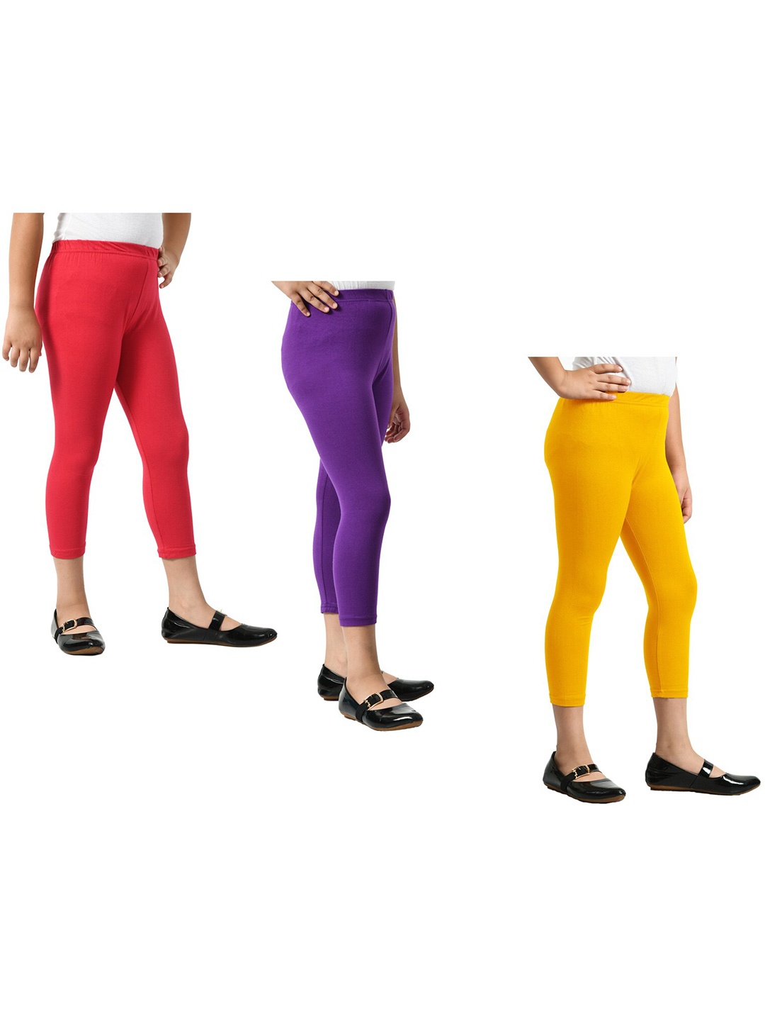 

BAESD Girls Pack Of 3 Mid Rise Cotton Capris, Purple
