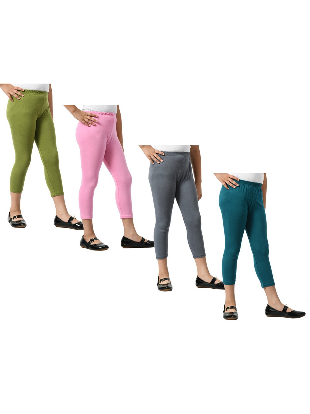 

BAESD Girls Pack Of 4 Skinny Fit High-Rise Cotton Lycra Capris, Olive