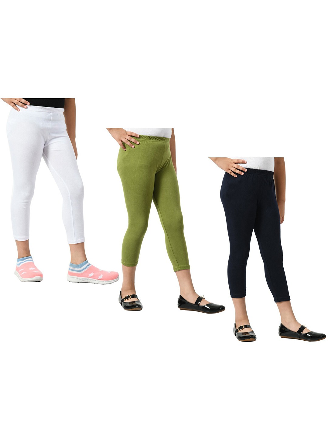 

BAESD Girls Pack Of 3 Skinny Fit Mid Rise Cotton Capris, White