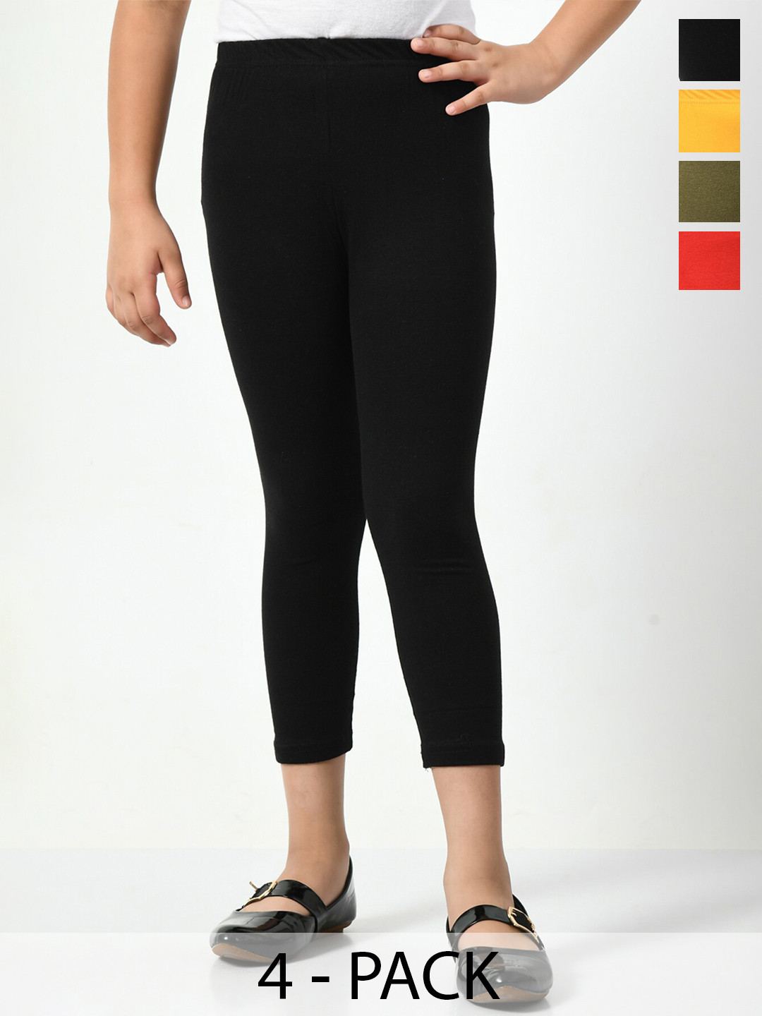 

BAESD Girls Pack Of 4 Skinny Fit Cotton Lycra Capris, Black
