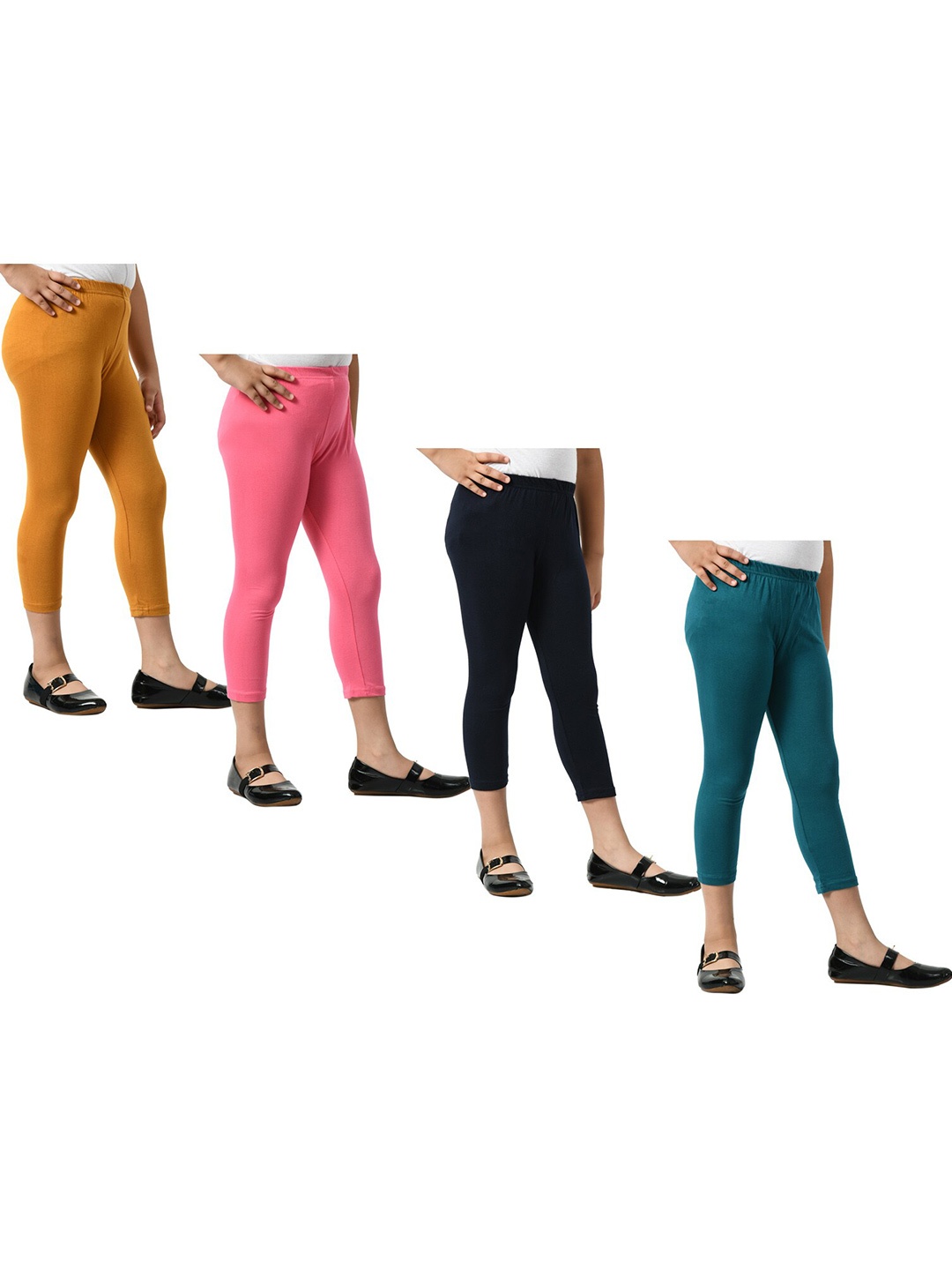 

BAESD Girls Pack Of 4 Mid Rise Cotton Capris, Mustard