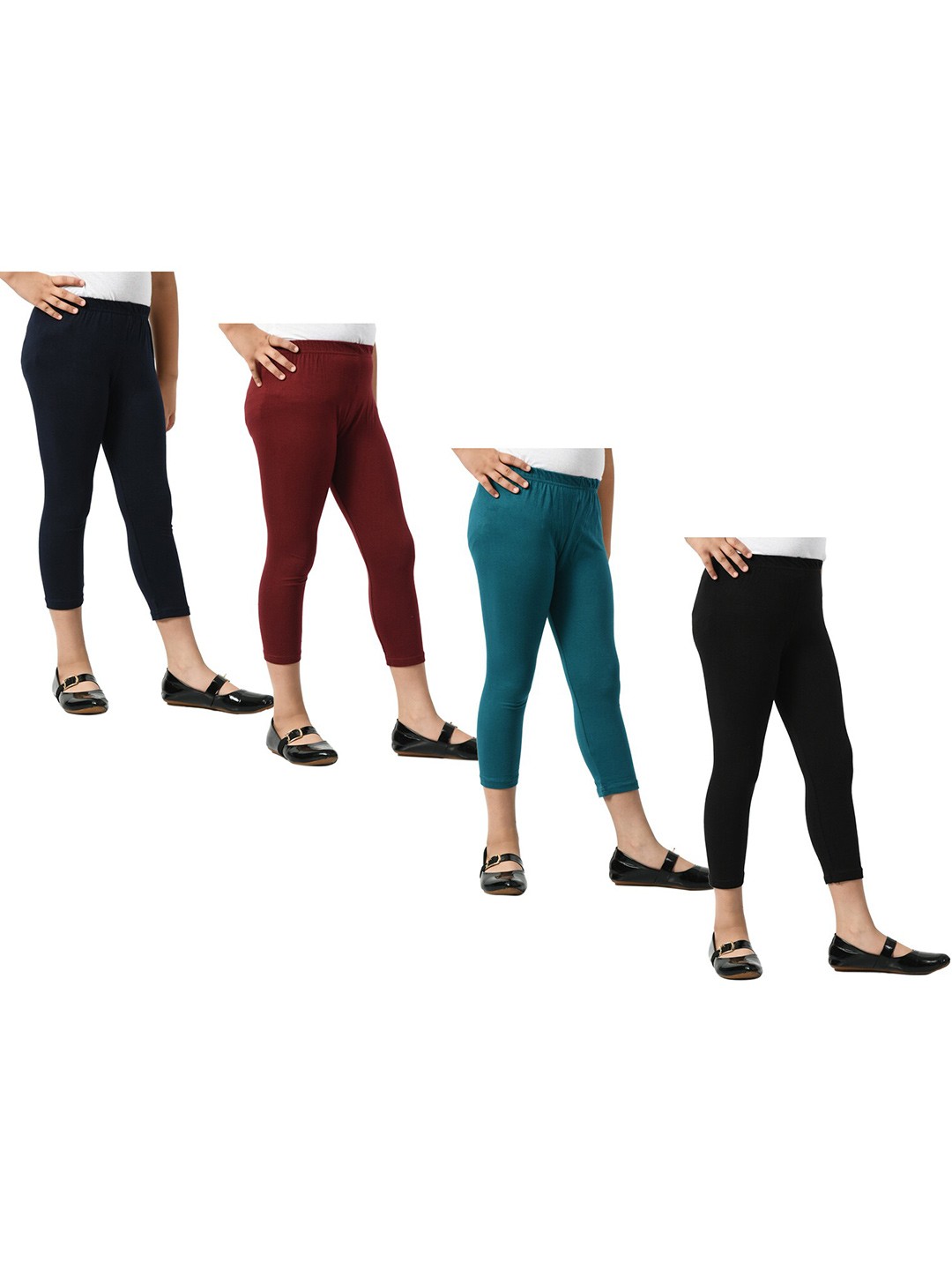

BAESD Girls Pack Of 4 Skinny Fit Mid Rise Cotton Capris, Black