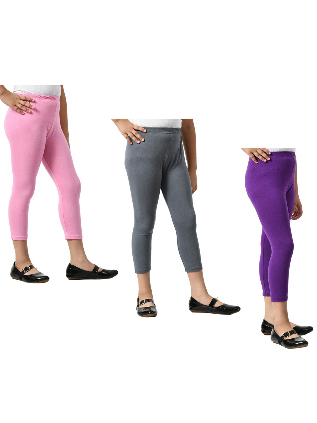 

BAESD Girls Pack Of 3 Skinny Fit Mid Rise Cotton Capris, Purple
