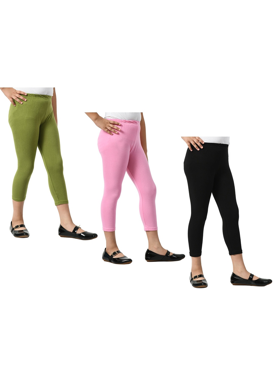 

BAESD Girls Pack Of 3 Mid-Rise Skinny Fit Capris, Green