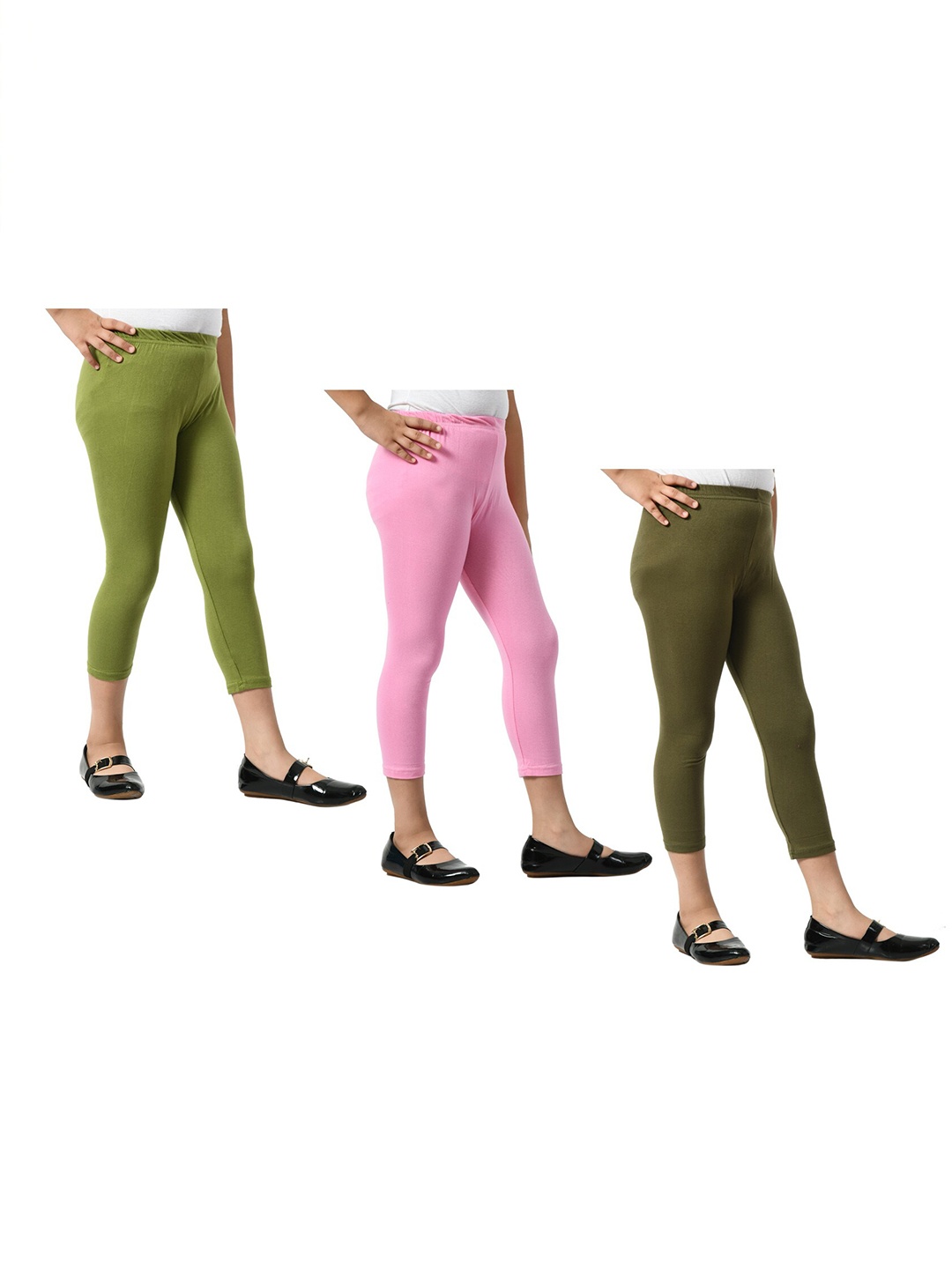 

BAESD Girls Pack Of 3 Mid-Rise Skinny Fit Capris, Green
