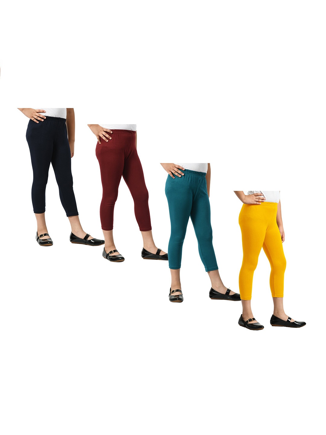 

BAESD Girls Pack Of 4 Skinny Fit Mid Rise Cotton Capris, Black