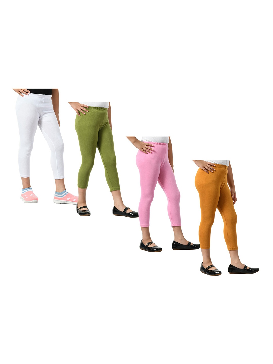 

BAESD Girls Pack Of 4 Mid-Rise Skinny Fit Capris, Mustard