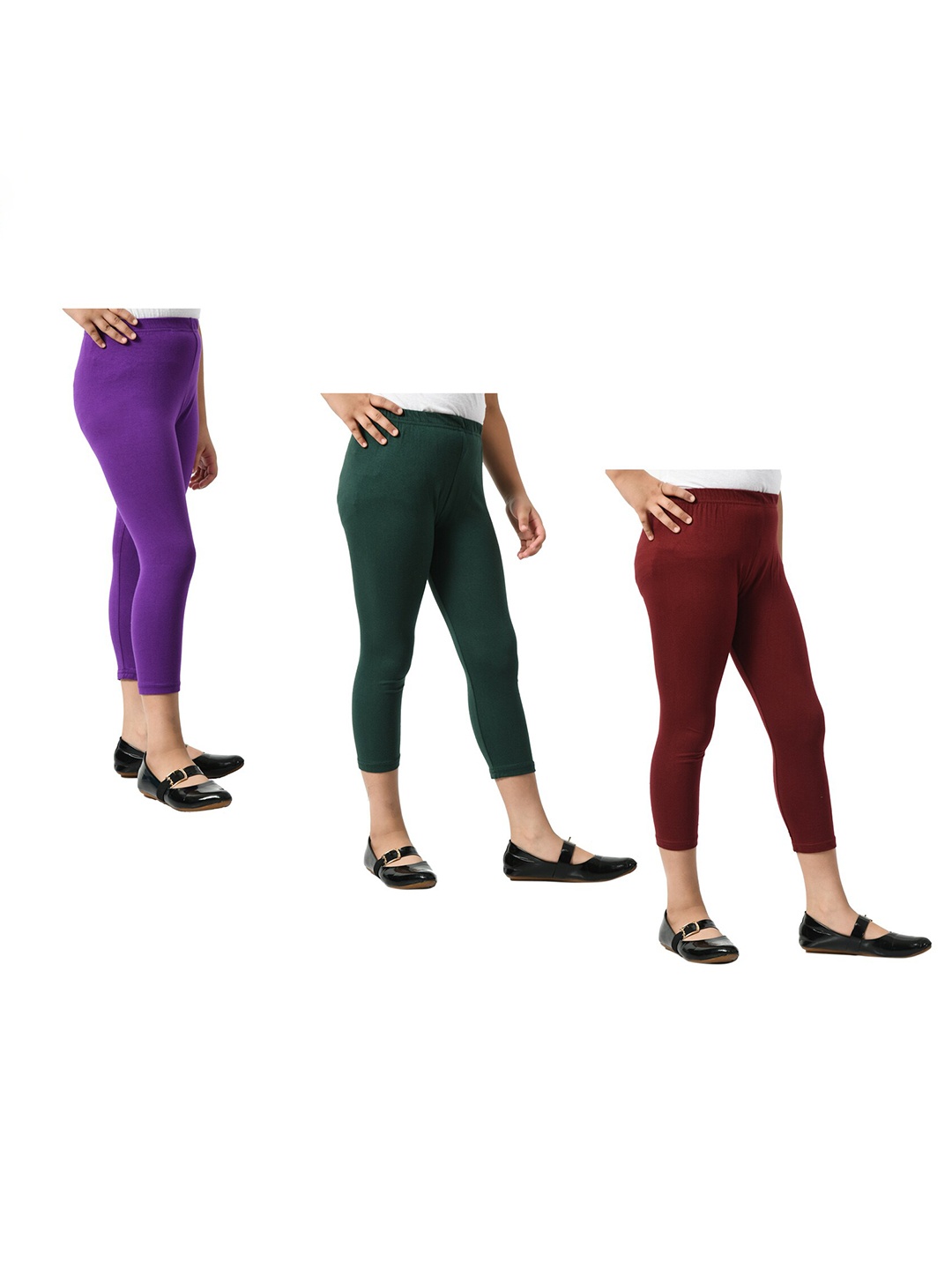 

BAESD Girls Pack Of 3 Skinny Fit High-Rise Cotton Lycra Capris, Purple
