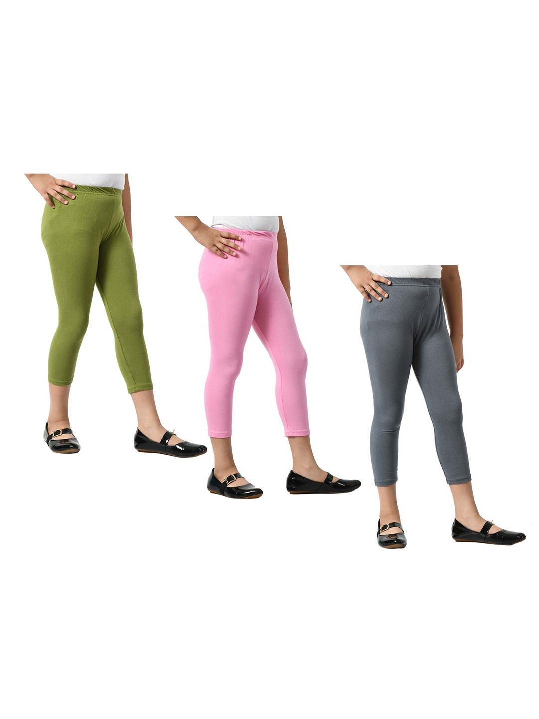

BAESD Girls Pack Of 3 Skinny Fit Mid Rise Cotton Capris, Grey