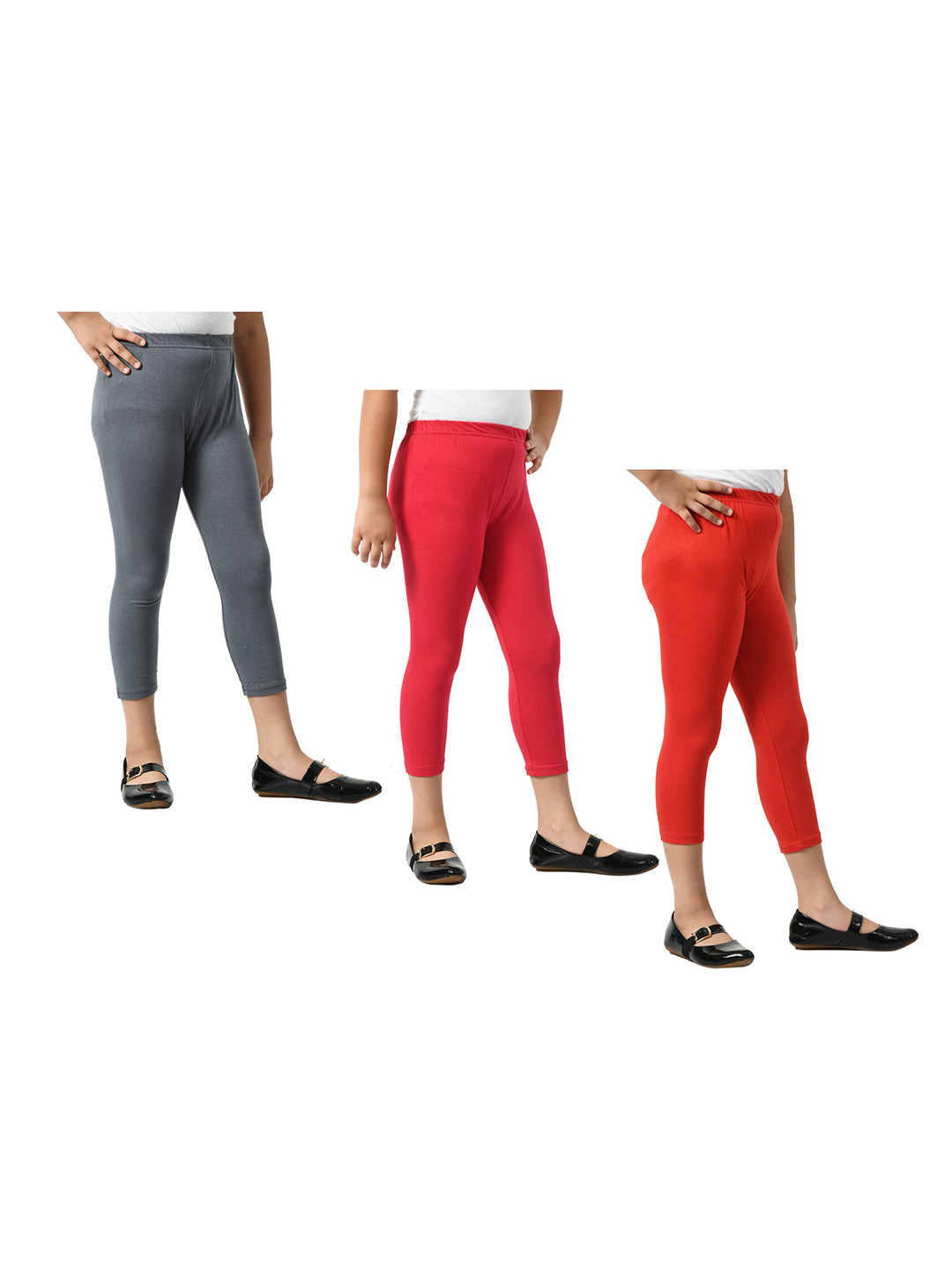 

BAESD Girls Pack Of 3 Skinny Fit Cotton Lycra Capris, Grey