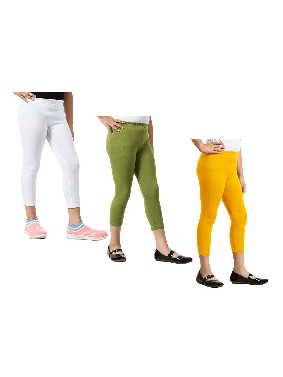 

BAESD Girls Pack Of 3 Skinny Fit Cotton Lycra Capris, White