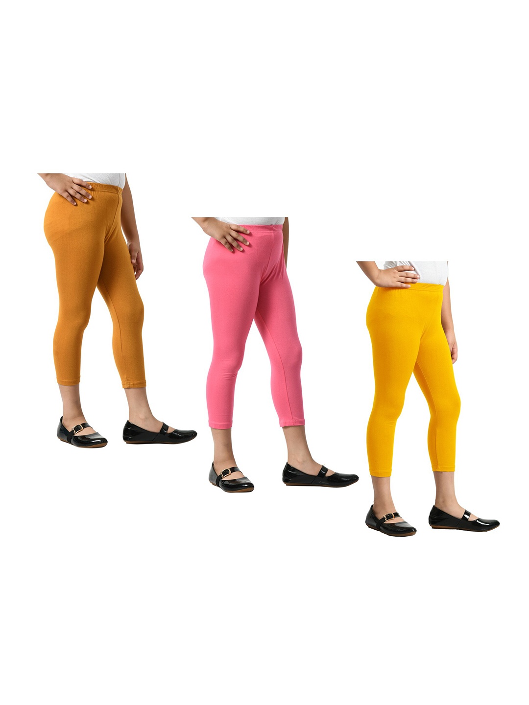 

BAESD Girls Pack Of 3 Mid-Rise Skinny Fit Capris, Mustard