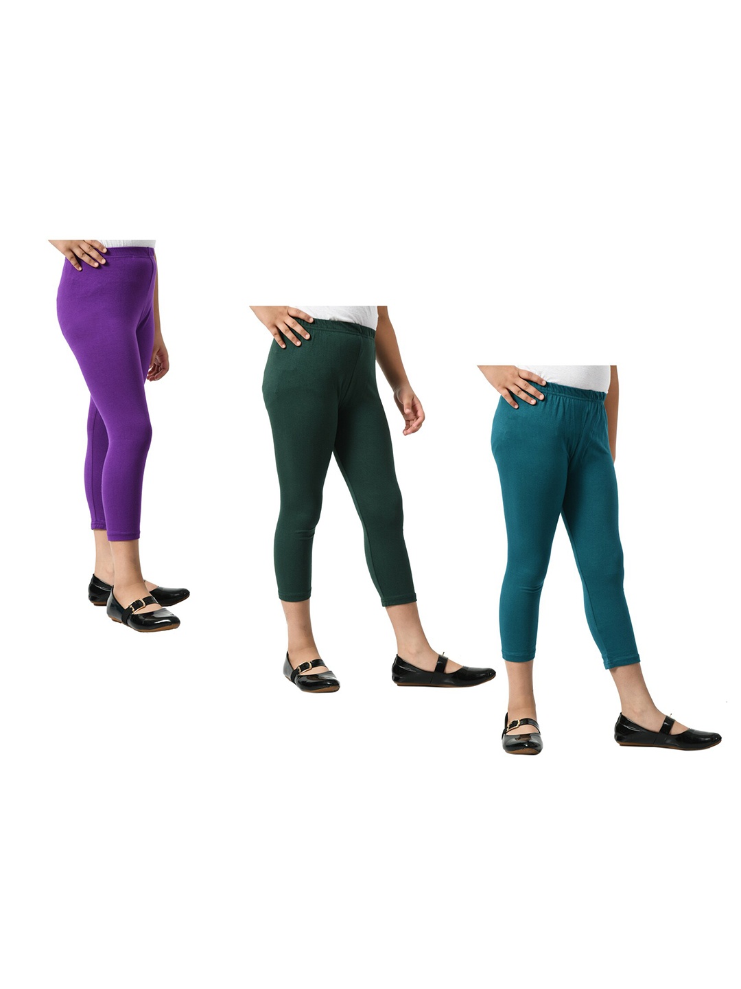 

BAESD Girls Pack Of 3 Skinny Fit Mid Rise Cotton Capris, Green