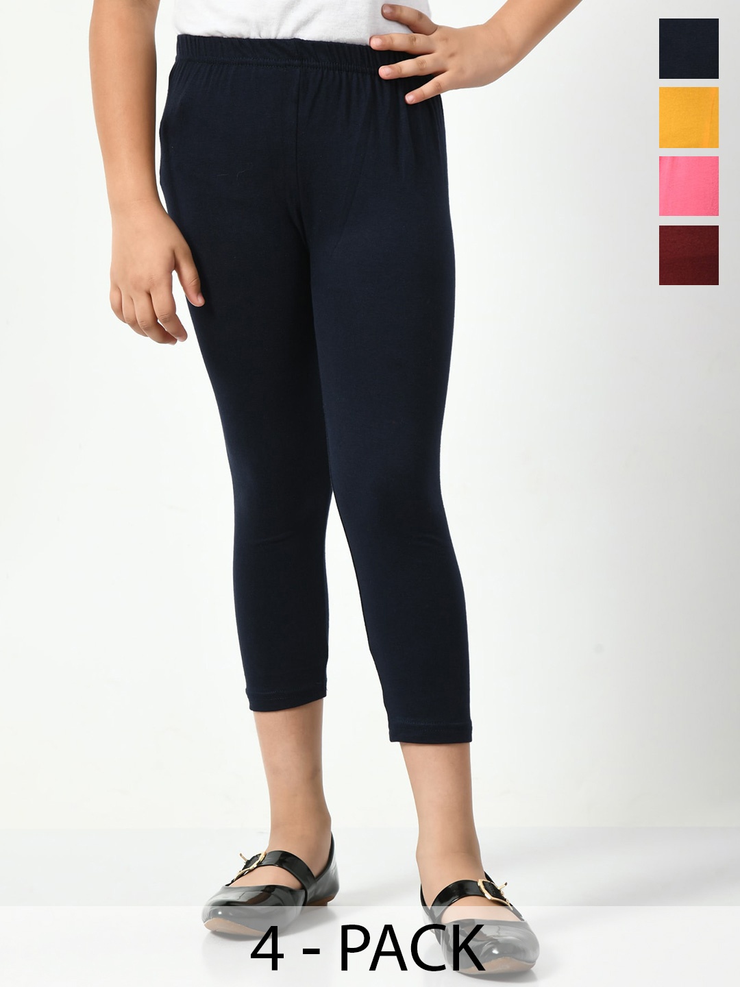 

BAESD Girls Pack Of 4 Mid-Rise Skinny Fit Capris, Navy blue