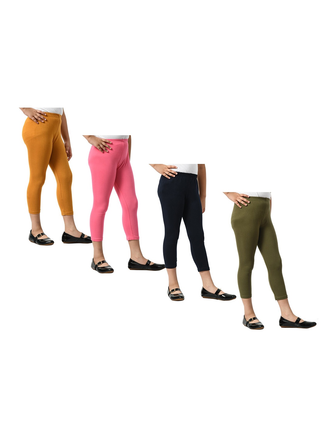 

BAESD Girls Pack Of 4 Mid Rise Cotton Capris, Pink