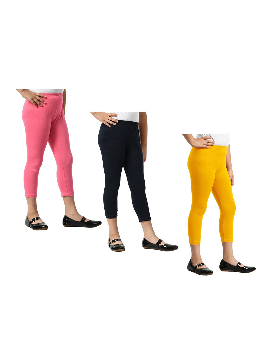 

BAESD Girls Pack Of 3 Skinny Fit High-Rise Cotton Lycra Capris, Pink