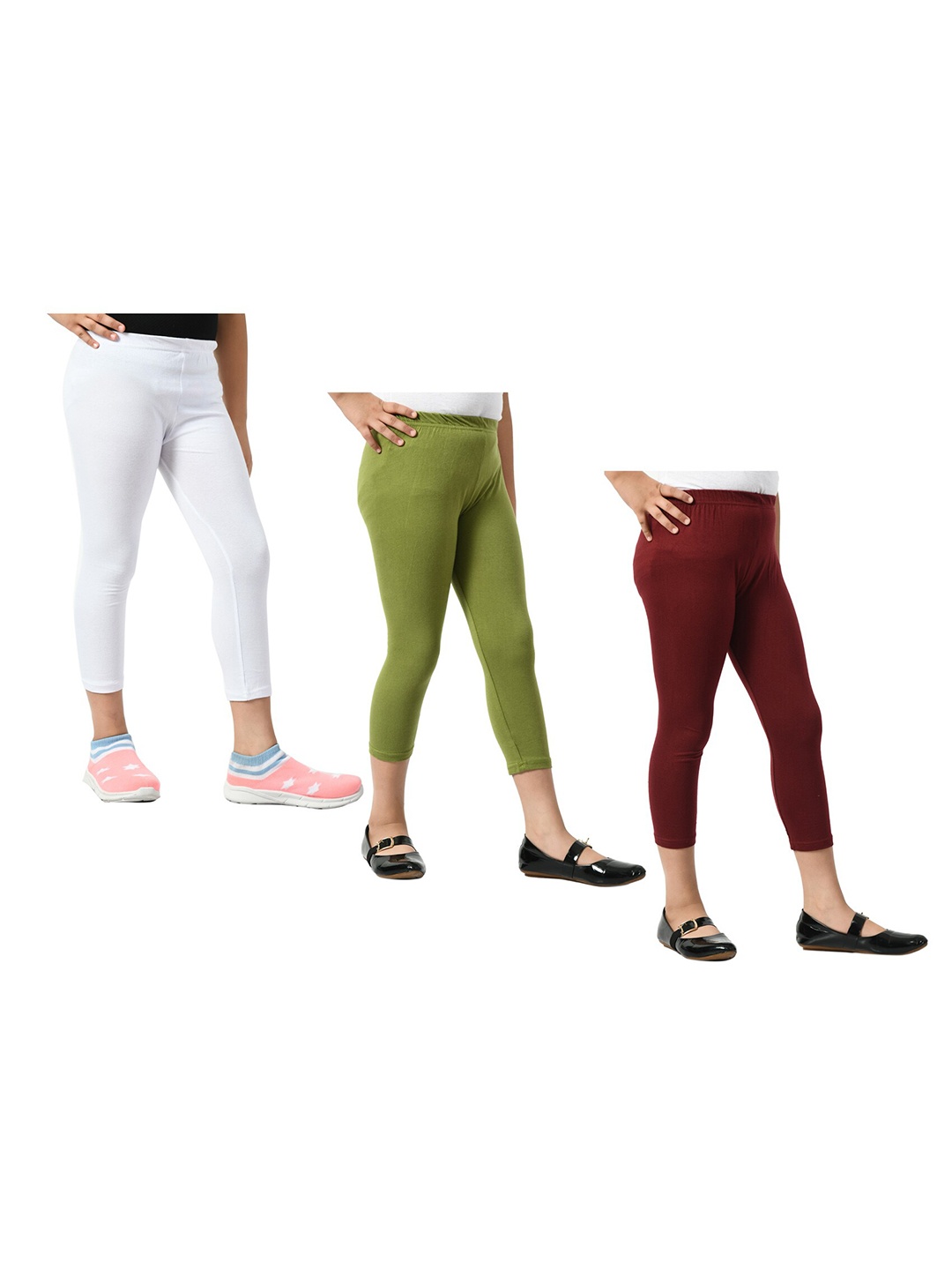 

BAESD Girls Pack Of 3 Skinny Fit High-Rise Cotton Lycra Capris, White