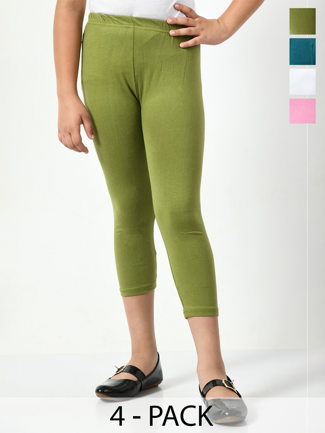 

BAESD Girls Pack Of 4 Mid-Rise Skinny Fit Capris, Green