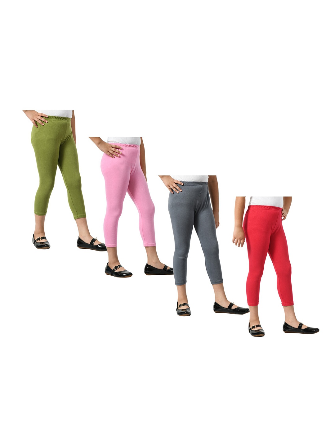 

BAESD Girls Pack Of 4 Skinny Fit High-Rise Cotton Lycra Capris, Olive