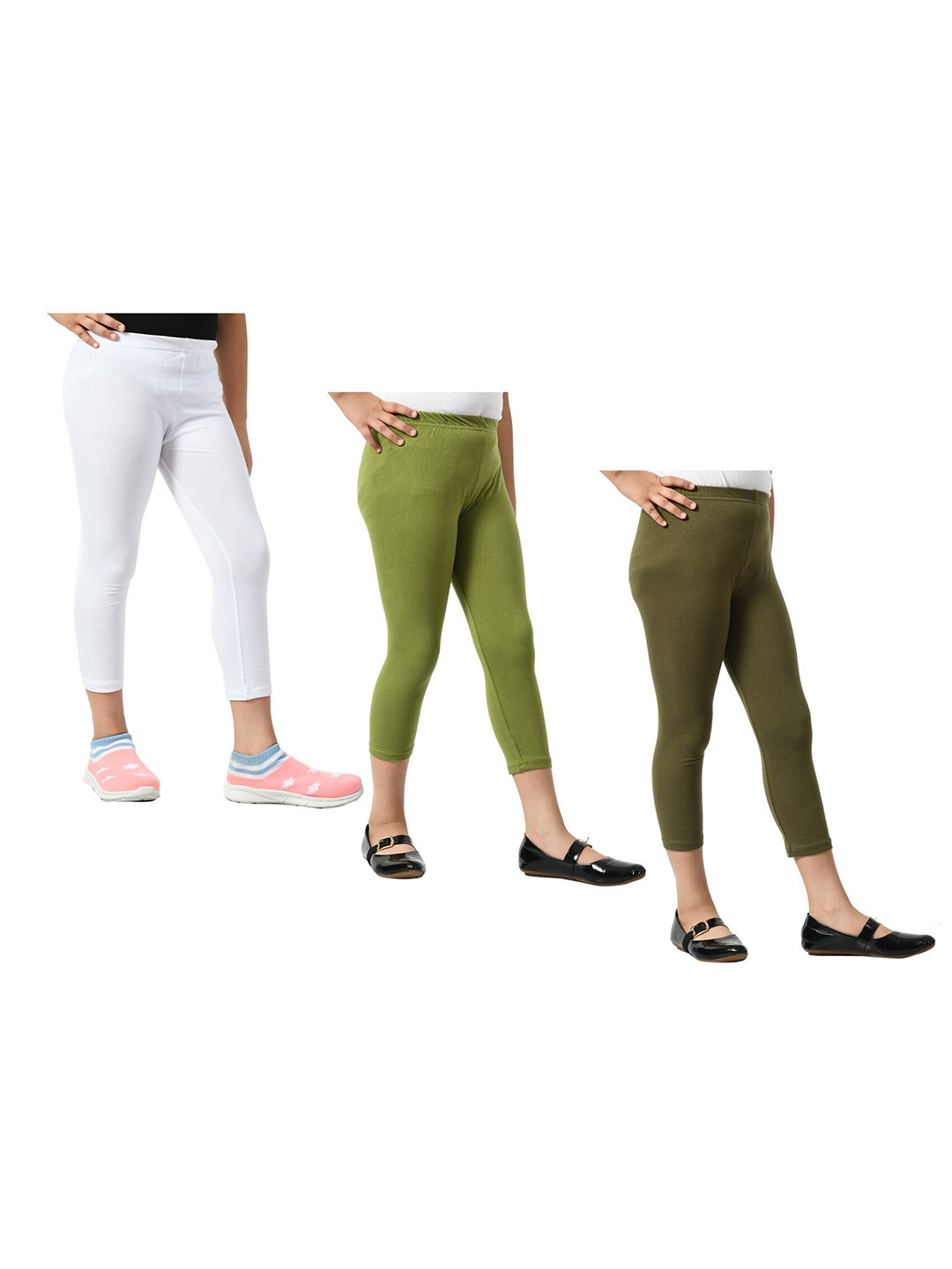 

BAESD Girls Pack Of 3 Mid-Rise Skinny Fit Capris, Green