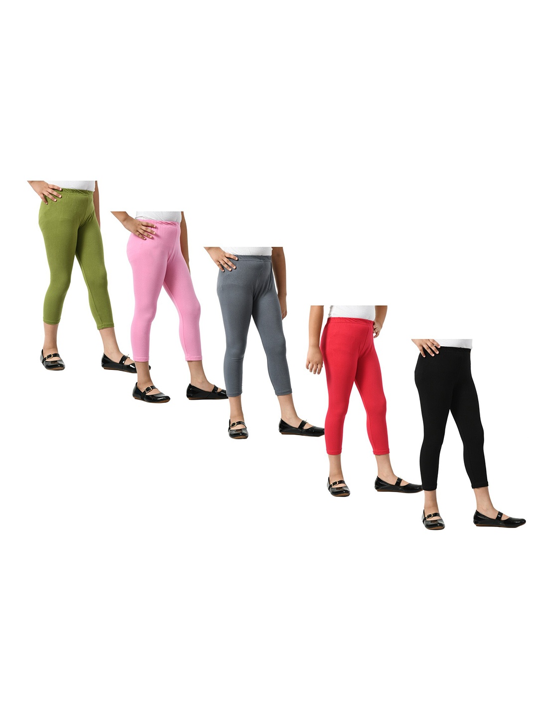 

BAESD Girls Pack Of 5 Skinny Fit Cotton Lycra Capris, Red