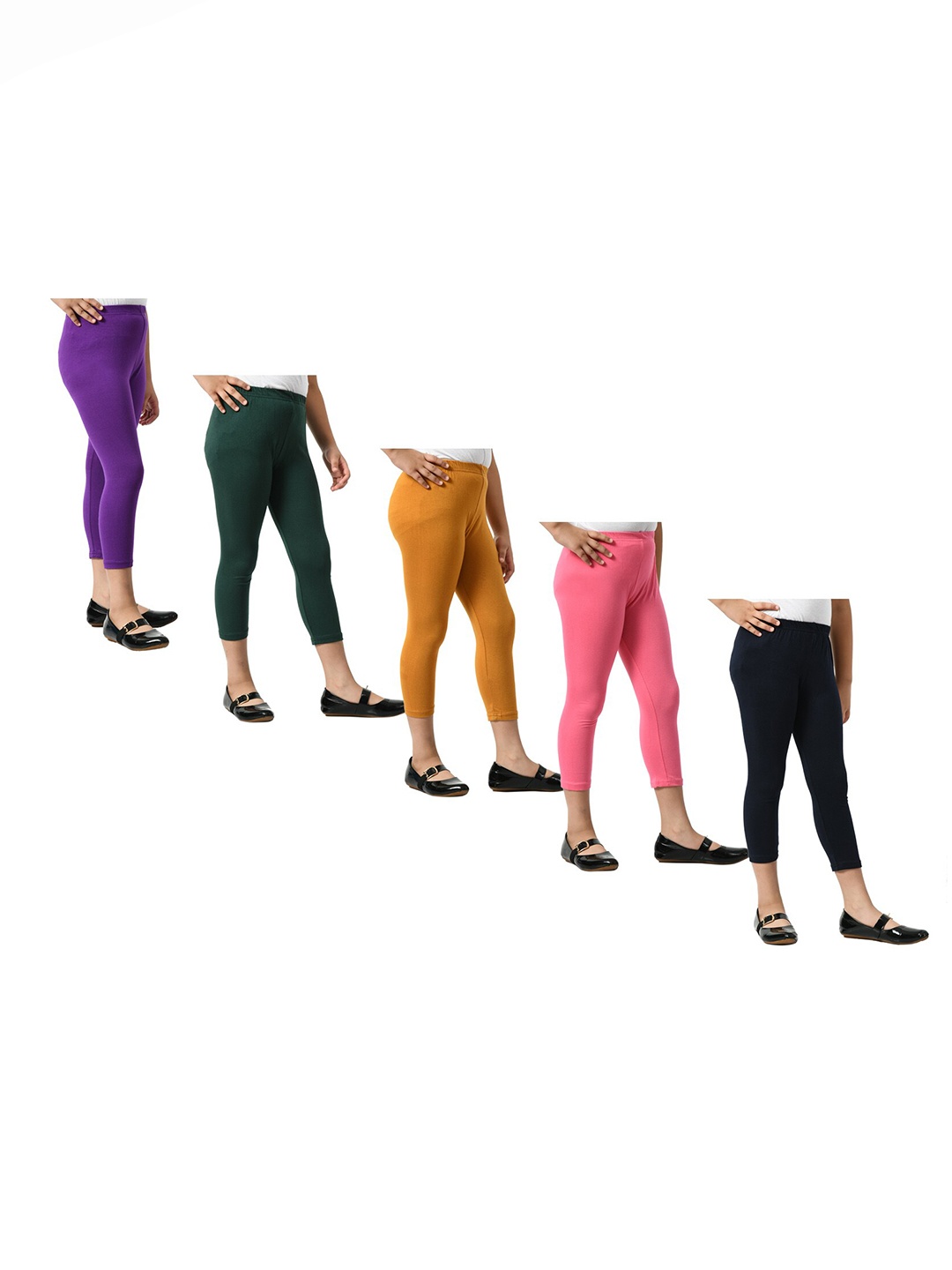 

BAESD Girls Pack Of 5 Skinny Fit High-Rise Cotton Lycra Capris, Purple