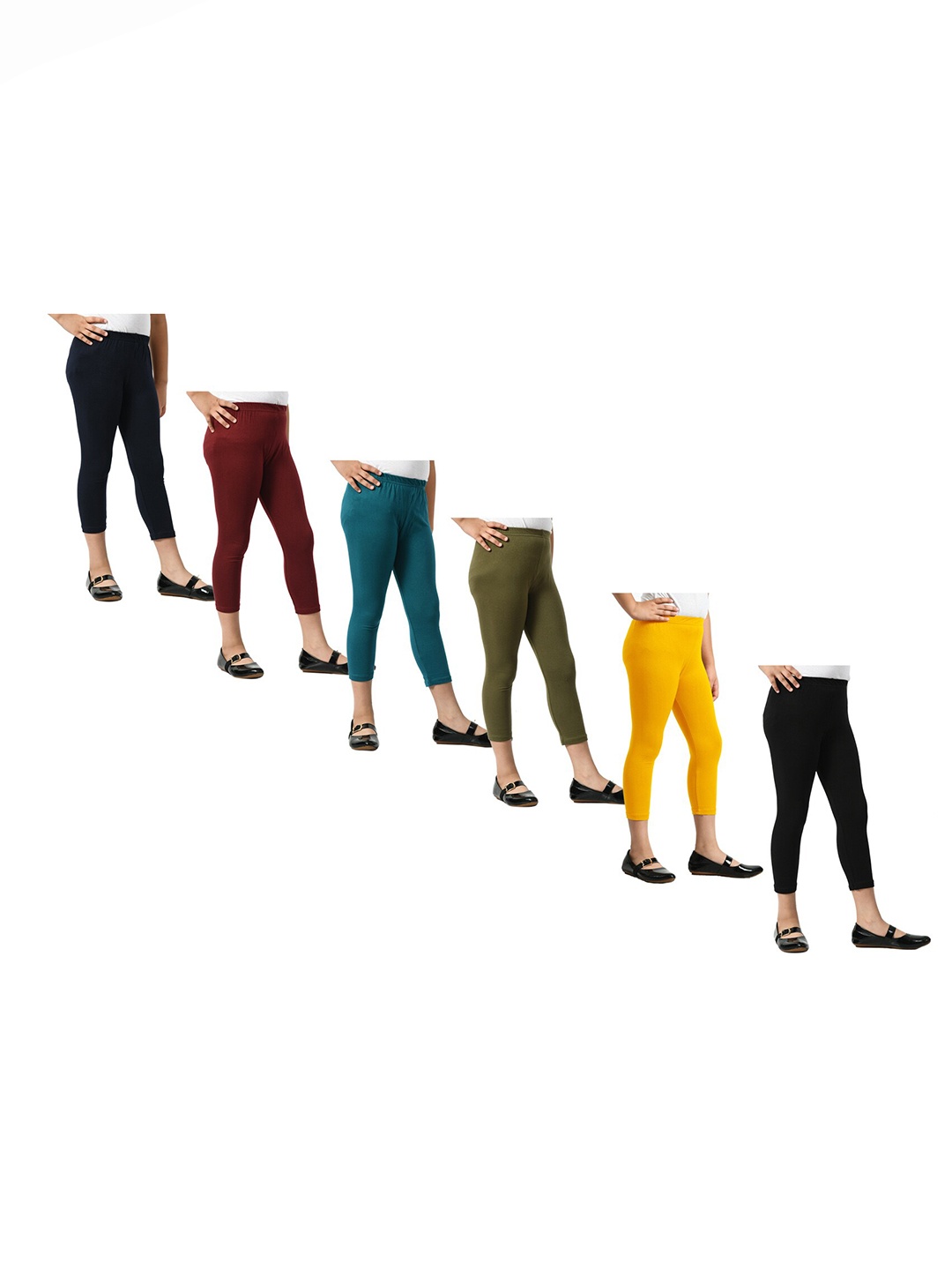 

BAESD Girls Pack Of 6 Skinny Fit High-Rise Cotton Lycra Capris, Navy blue