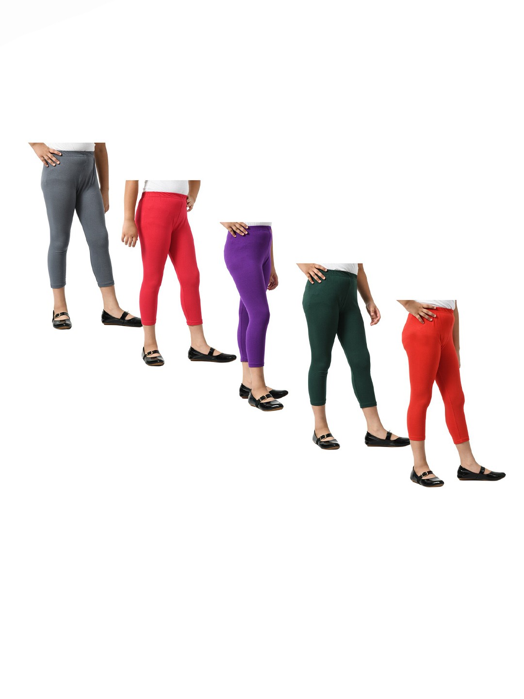 

BAESD Girls Pack Of 5 Skinny Fit High-Rise Cotton Lycra Capris, Grey