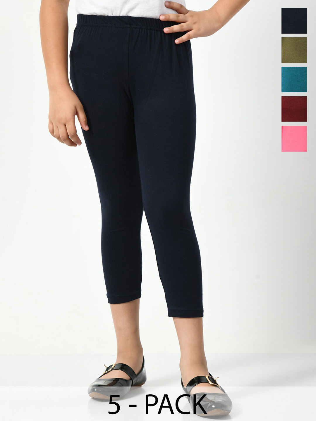 

BAESD Girls Pack Of 5 Mid-Rise Skinny Fit Capris, Navy blue